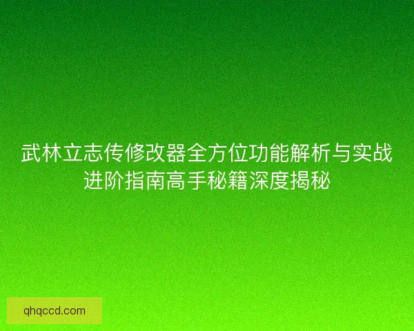 武林立志传修改器全方位功能解析与实战进阶指南高手秘籍深度揭秘 武林立志传修改器全方位功能解析与实战进阶指南高手秘籍深度揭秘