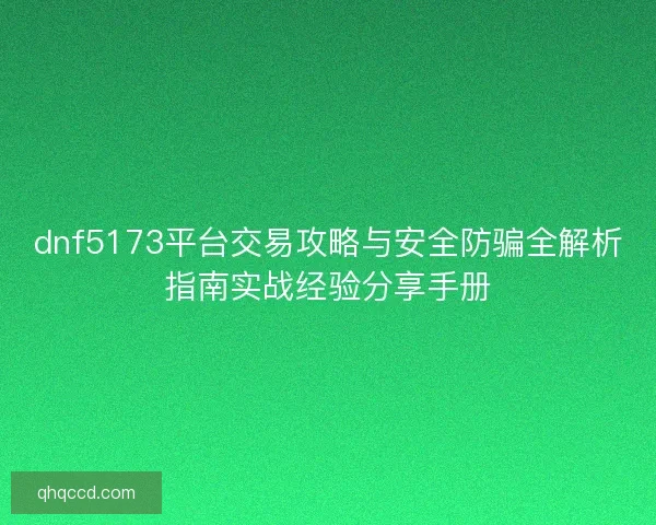 dnf5173平台交易攻略与安全防骗全解析指南实战经验分享手册